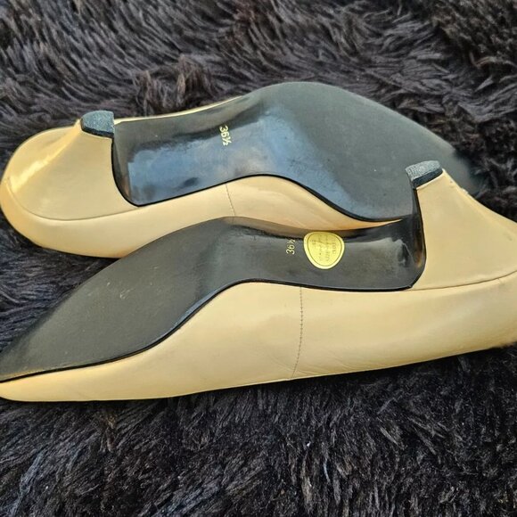 YSL Paris Women Heel Sandal Beige Leather Upper Shoes Saint Laurent Size 36.5 - Picture 7 of 11